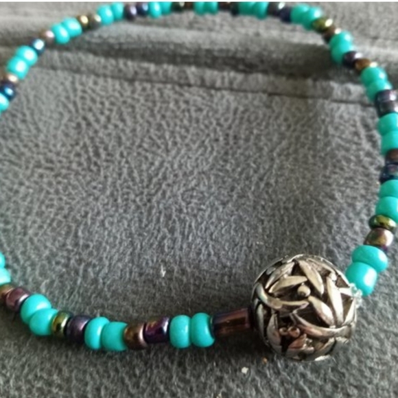 Dragonfly silver plated beaded dainty anklet - Picture 2 of 5